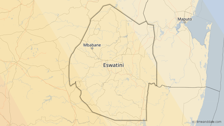 A map of Eswatini, showing the path of the 5. Dez 2048 Totale Sonnenfinsternis