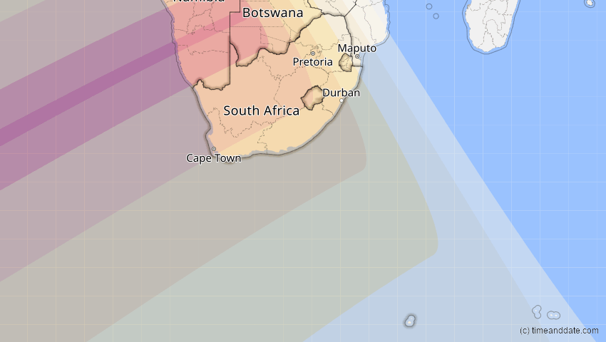 A map of Südafrika, showing the path of the 5. Dez 2048 Totale Sonnenfinsternis