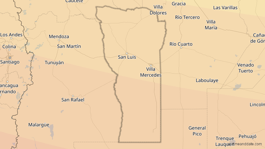 A map of San Luis, Argentinien, showing the path of the 5. Dez 2048 Totale Sonnenfinsternis