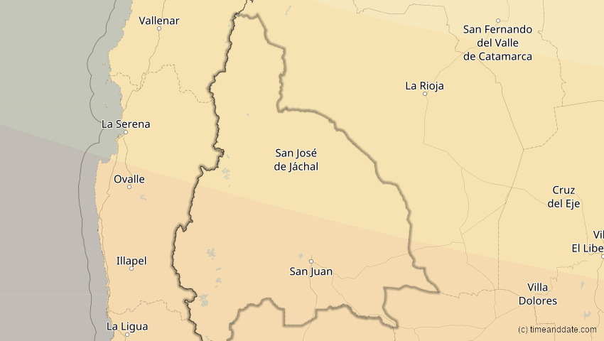 A map of San Juan, Argentinien, showing the path of the 5. Dez 2048 Totale Sonnenfinsternis