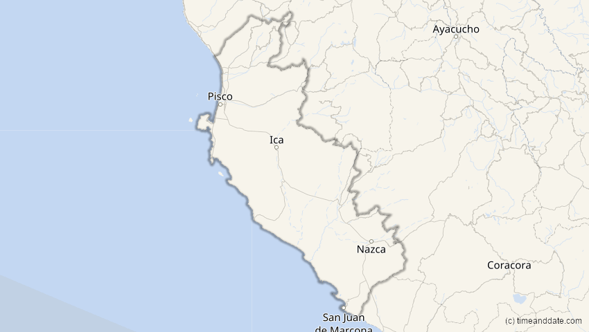 A map of Ica, Peru, showing the path of the 5. Dez 2048 Totale Sonnenfinsternis