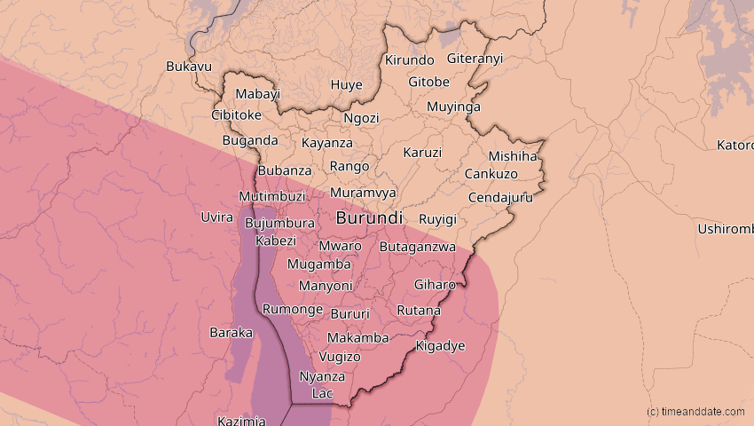 A map of Burundi, showing the path of the 31. Mai 2049 Ringförmige Sonnenfinsternis