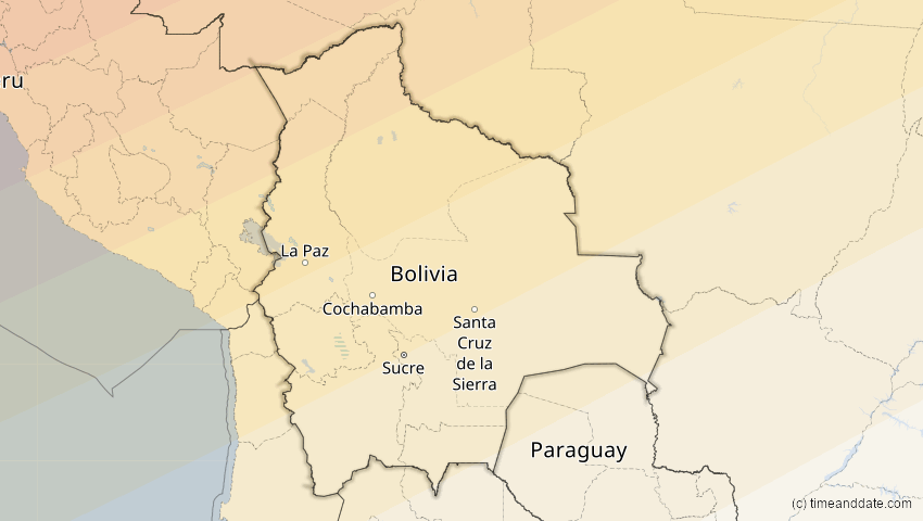 A map of Bolivien, showing the path of the 31. Mai 2049 Ringförmige Sonnenfinsternis