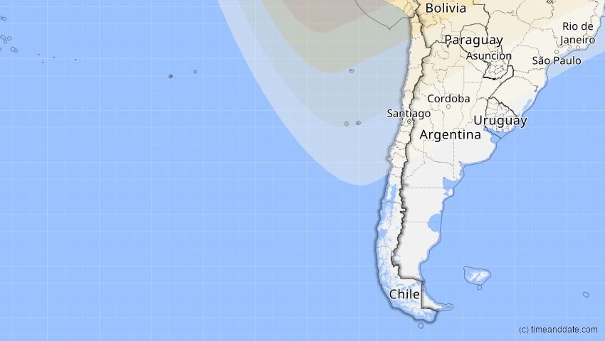 A map of Chile, showing the path of the 31. Mai 2049 Ringförmige Sonnenfinsternis