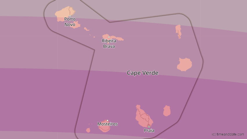 A map of Cabo Verde, showing the path of the 31. Mai 2049 Ringförmige Sonnenfinsternis