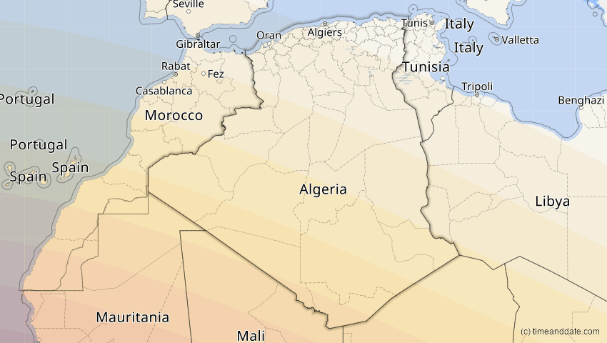 A map of Algerien, showing the path of the 31. Mai 2049 Ringförmige Sonnenfinsternis