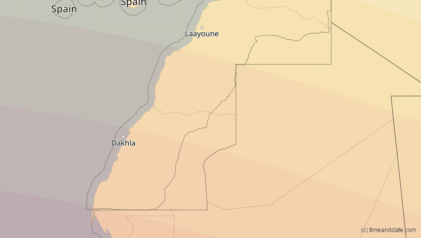 A map of Westsahara, showing the path of the 31. Mai 2049 Ringförmige Sonnenfinsternis