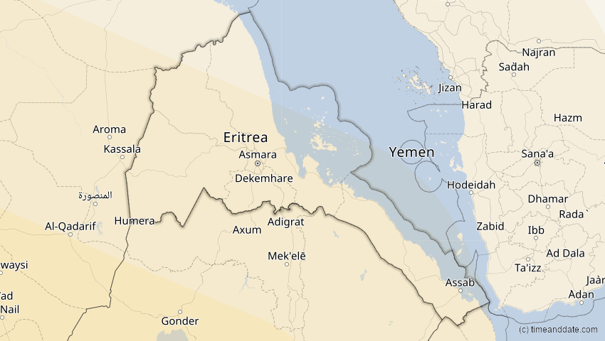 A map of Eritrea, showing the path of the 31. Mai 2049 Ringförmige Sonnenfinsternis