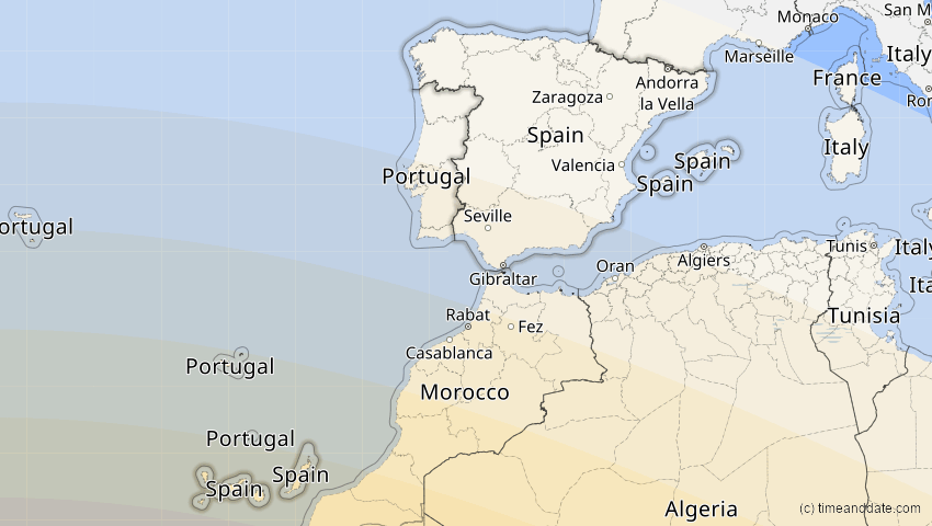 A map of Spanien, showing the path of the 31. Mai 2049 Ringförmige Sonnenfinsternis