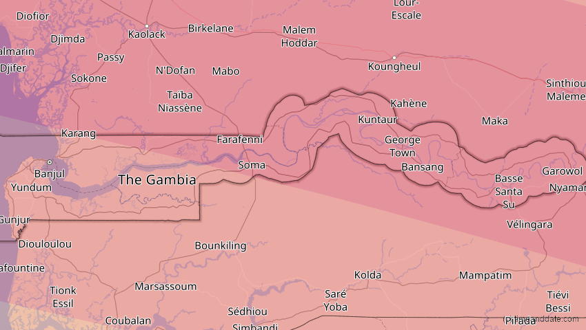 A map of Gambia, showing the path of the 31. Mai 2049 Ringförmige Sonnenfinsternis