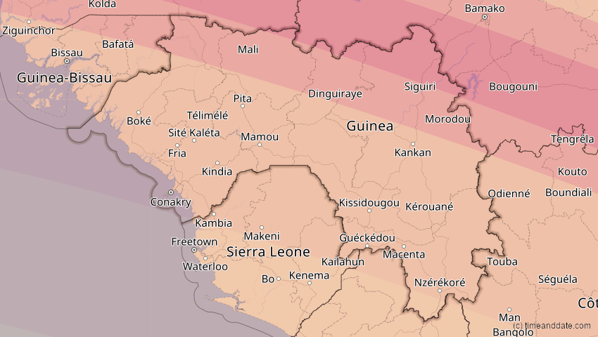 A map of Guinea, showing the path of the 31. Mai 2049 Ringförmige Sonnenfinsternis