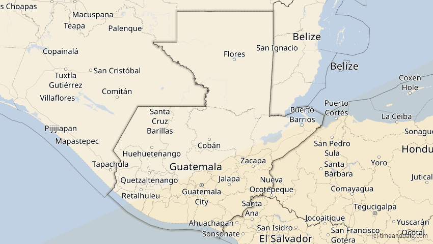 A map of Guatemala, showing the path of the 31. Mai 2049 Ringförmige Sonnenfinsternis