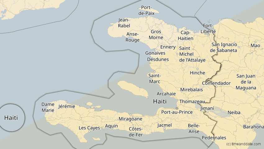 A map of Haiti, showing the path of the 31. Mai 2049 Ringförmige Sonnenfinsternis
