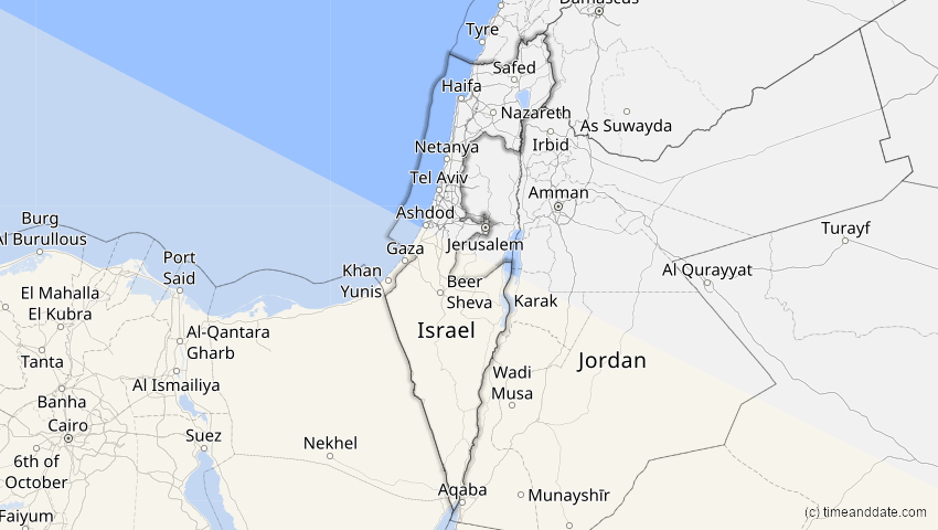 A map of Israel, showing the path of the 31. Mai 2049 Ringförmige Sonnenfinsternis