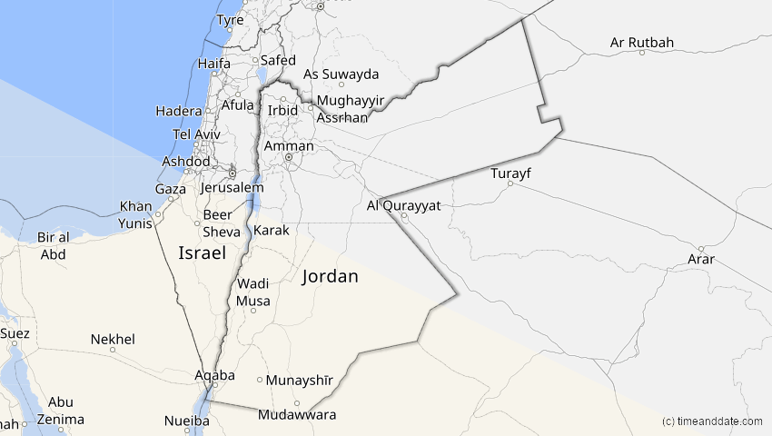 A map of Jordanien, showing the path of the 31. Mai 2049 Ringförmige Sonnenfinsternis