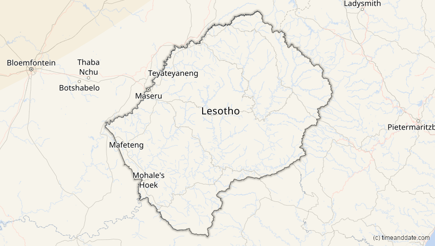 A map of Lesotho, showing the path of the 31. Mai 2049 Ringförmige Sonnenfinsternis