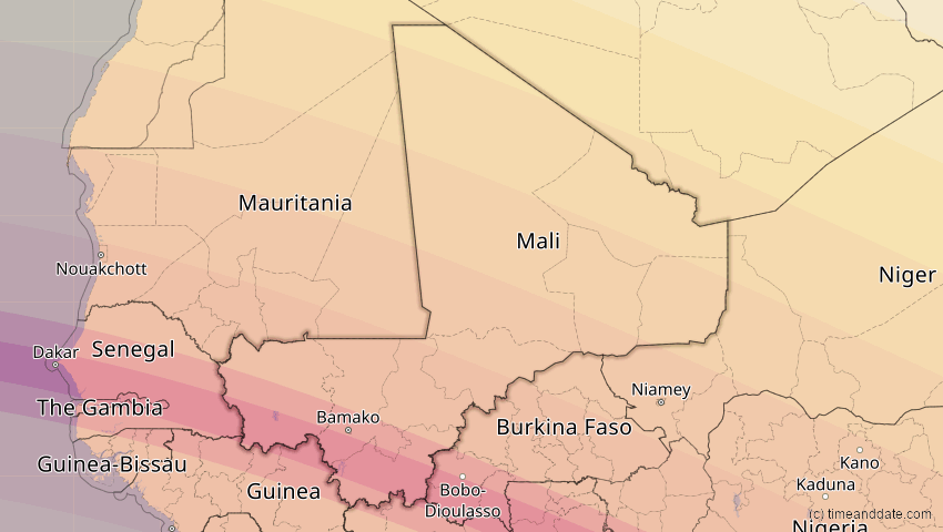 A map of Mali, showing the path of the 31. Mai 2049 Ringförmige Sonnenfinsternis