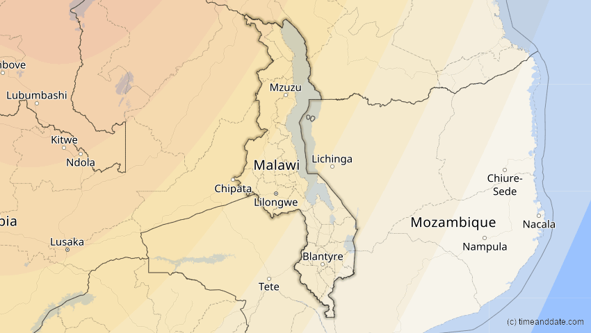 A map of Malawi, showing the path of the 31. Mai 2049 Ringförmige Sonnenfinsternis