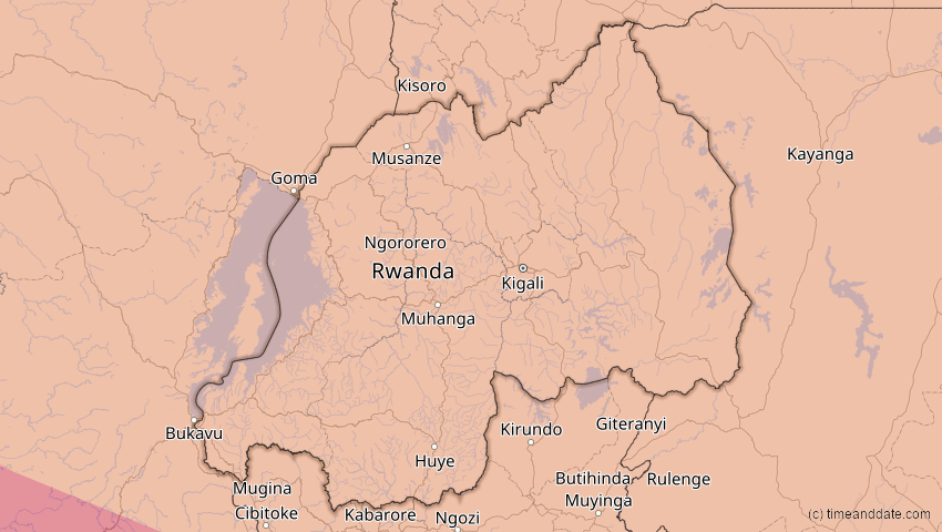 A map of Ruanda, showing the path of the 31. Mai 2049 Ringförmige Sonnenfinsternis