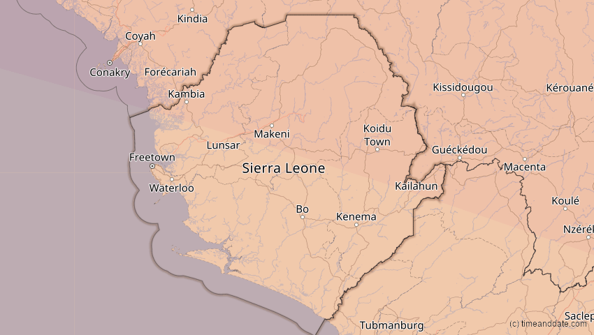 A map of Sierra Leone, showing the path of the 31. Mai 2049 Ringförmige Sonnenfinsternis