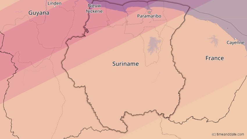 A map of Suriname, showing the path of the 31. Mai 2049 Ringförmige Sonnenfinsternis