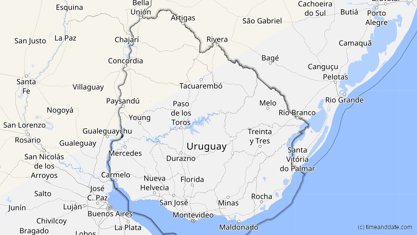 A map of Uruguay, showing the path of the 31. Mai 2049 Ringförmige Sonnenfinsternis