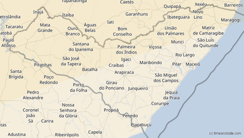 A map of Alagoas, Brasilien, showing the path of the 31. Mai 2049 Ringförmige Sonnenfinsternis