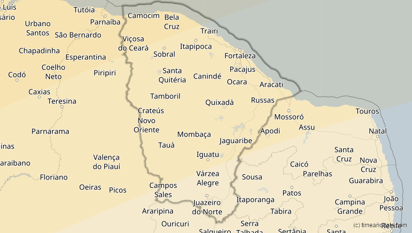 A map of Ceará, Brasilien, showing the path of the 31. Mai 2049 Ringförmige Sonnenfinsternis