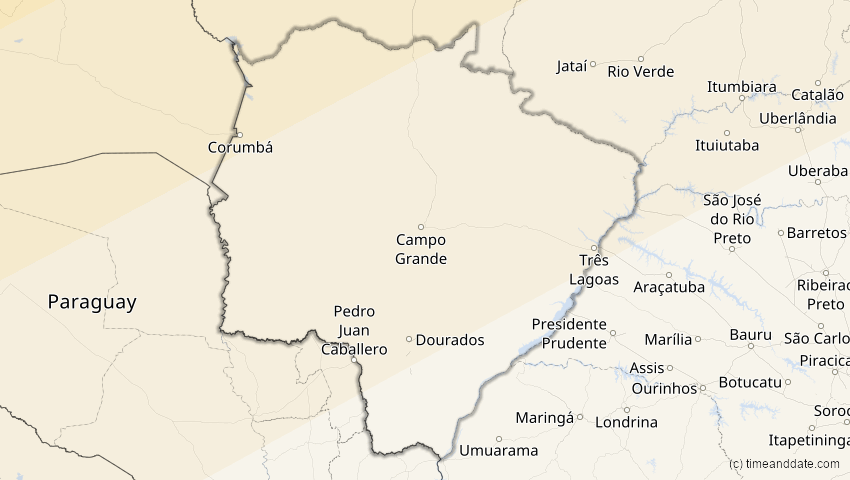 A map of Mato Grosso do Sul, Brasilien, showing the path of the 31. Mai 2049 Ringförmige Sonnenfinsternis