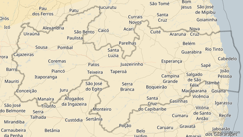 A map of Paraíba, Brasilien, showing the path of the 31. Mai 2049 Ringförmige Sonnenfinsternis