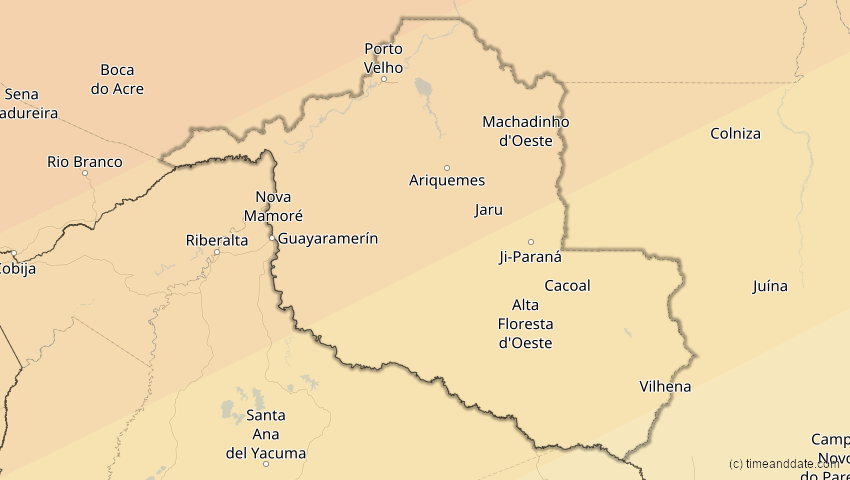 A map of Rondônia, Brasilien, showing the path of the 31. Mai 2049 Ringförmige Sonnenfinsternis