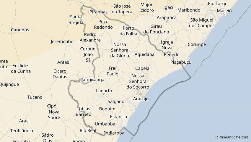 A map of Sergipe, Brasilien, showing the path of the 31. Mai 2049 Ringförmige Sonnenfinsternis