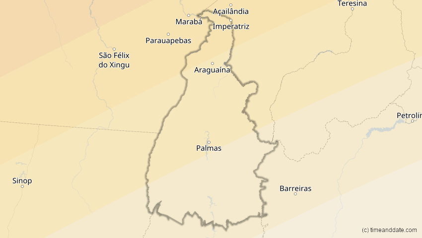 A map of Tocantins, Brasilien, showing the path of the 31. Mai 2049 Ringförmige Sonnenfinsternis