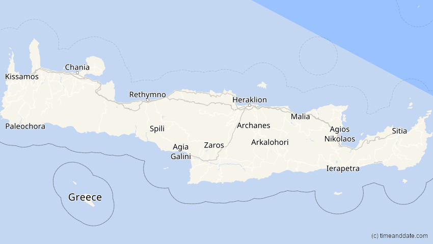 A map of Kreta, Griechenland, showing the path of the 31. Mai 2049 Ringförmige Sonnenfinsternis