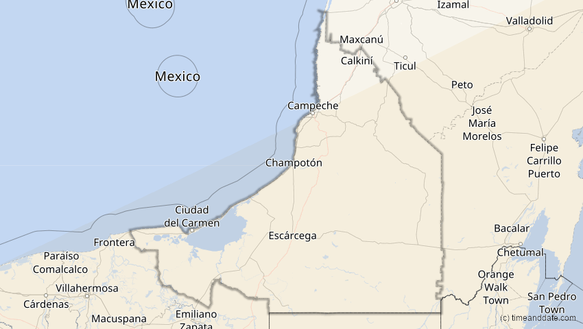 A map of Campeche, Mexiko, showing the path of the 31. Mai 2049 Ringförmige Sonnenfinsternis