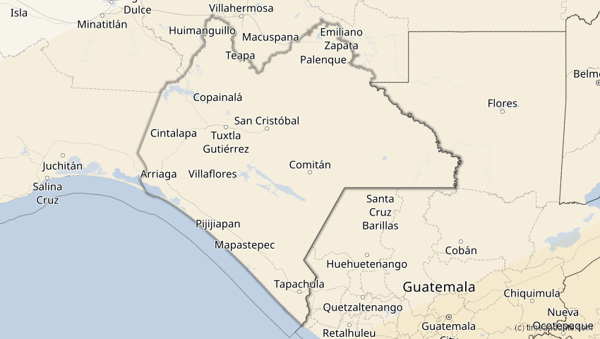 A map of Chiapas, Mexiko, showing the path of the 31. Mai 2049 Ringförmige Sonnenfinsternis