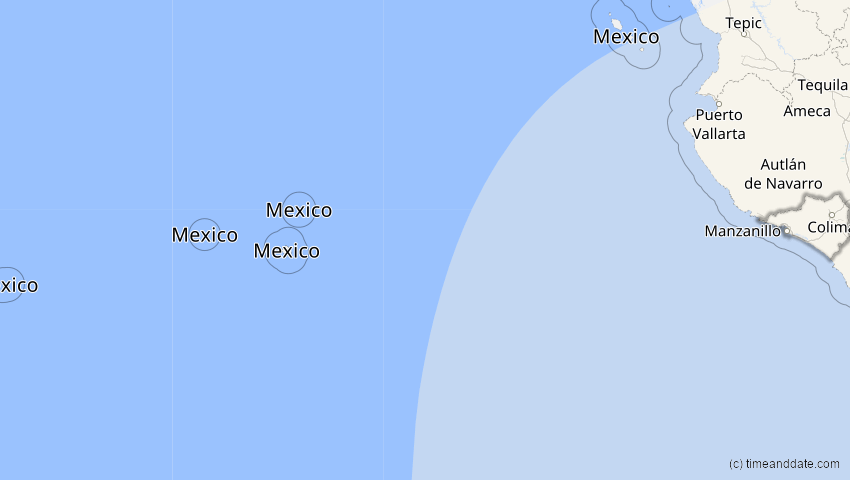 A map of Colima, Mexiko, showing the path of the 31. Mai 2049 Ringförmige Sonnenfinsternis