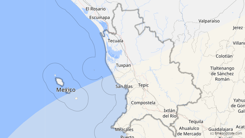 A map of Nayarit, Mexiko, showing the path of the 31. Mai 2049 Ringförmige Sonnenfinsternis