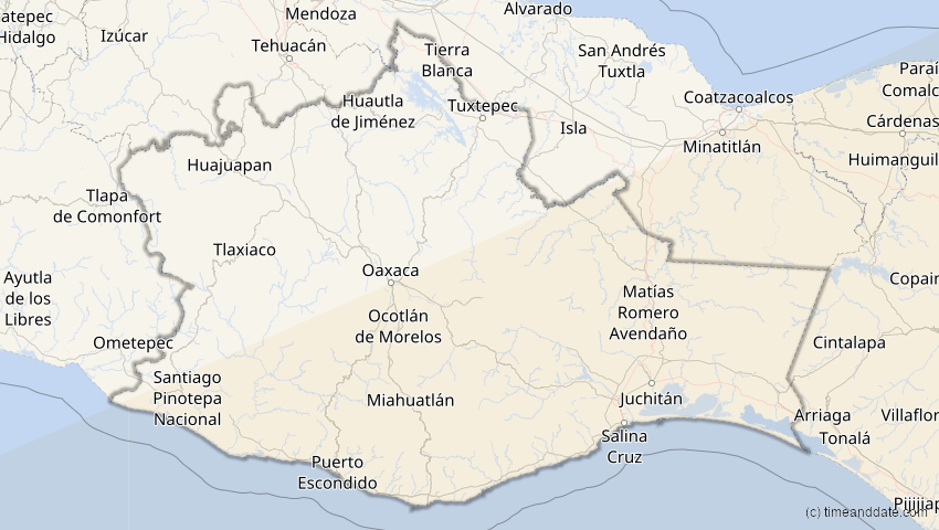 A map of Oaxaca, Mexiko, showing the path of the 31. Mai 2049 Ringförmige Sonnenfinsternis