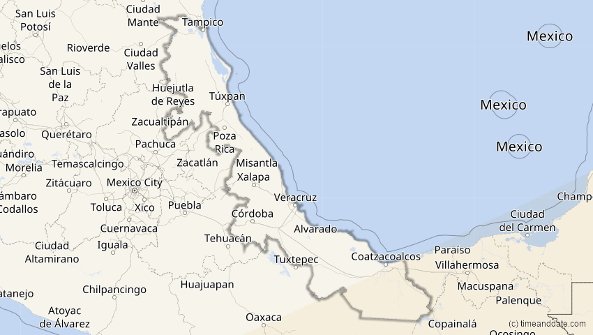 A map of Veracruz, Mexiko, showing the path of the 31. Mai 2049 Ringförmige Sonnenfinsternis