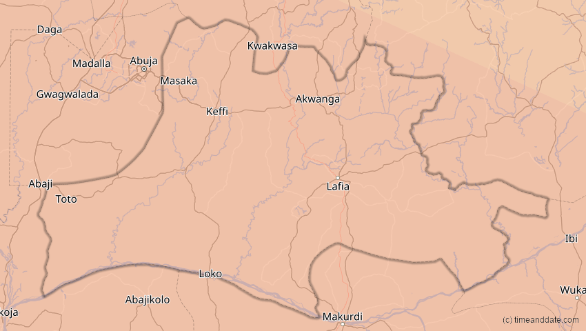 A map of Nassarawa, Nigeria, showing the path of the 31. Mai 2049 Ringförmige Sonnenfinsternis
