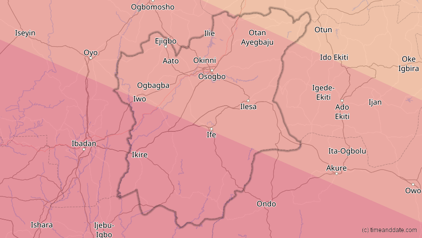 A map of Osun, Nigeria, showing the path of the 31. Mai 2049 Ringförmige Sonnenfinsternis