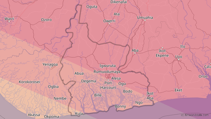 A map of Rivers, Nigeria, showing the path of the 31. Mai 2049 Ringförmige Sonnenfinsternis