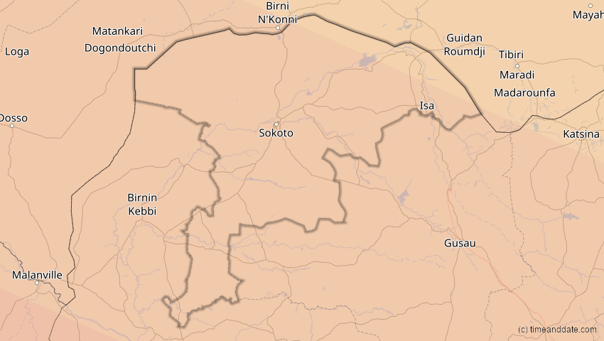 A map of Sokoto, Nigeria, showing the path of the 31. Mai 2049 Ringförmige Sonnenfinsternis