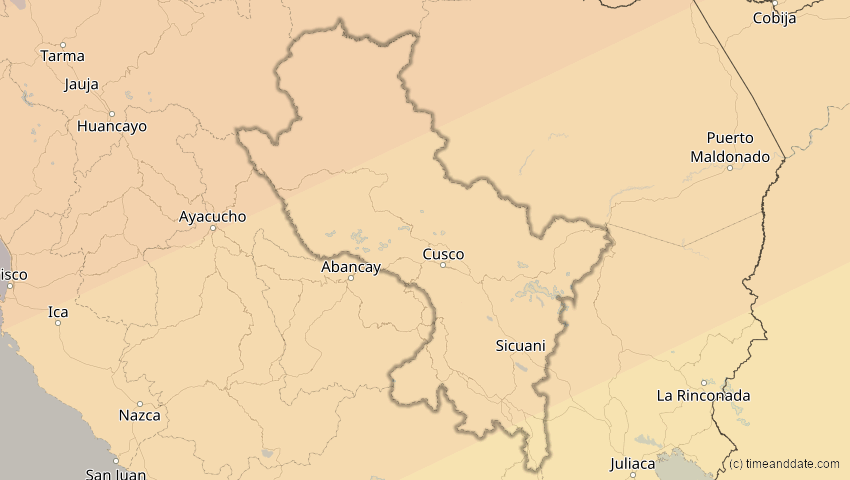 A map of Cusco, Peru, showing the path of the 31. Mai 2049 Ringförmige Sonnenfinsternis