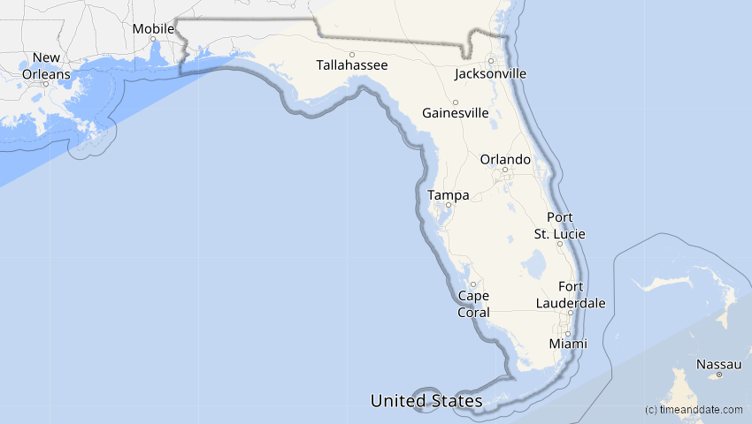 A map of Florida, USA, showing the path of the 31. Mai 2049 Ringförmige Sonnenfinsternis