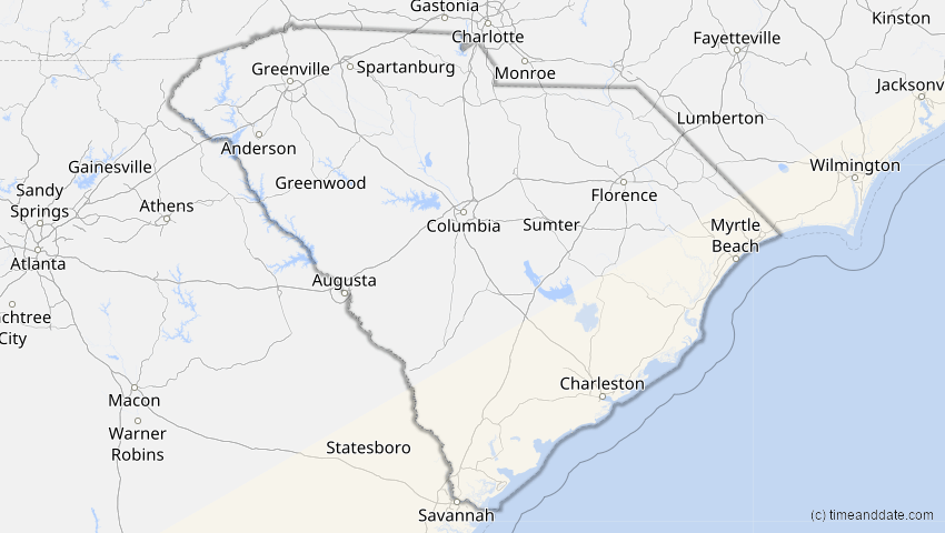 A map of South Carolina, USA, showing the path of the 31. Mai 2049 Ringförmige Sonnenfinsternis