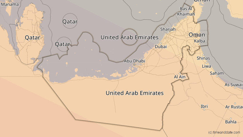 A map of Vereinigte Arabische Emirate, showing the path of the 25. Nov 2049 Totale Sonnenfinsternis