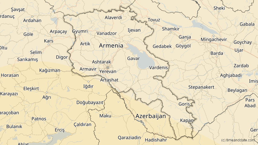 A map of Armenien, showing the path of the 25. Nov 2049 Totale Sonnenfinsternis