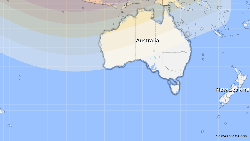 A map of Australien, showing the path of the 25. Nov 2049 Totale Sonnenfinsternis